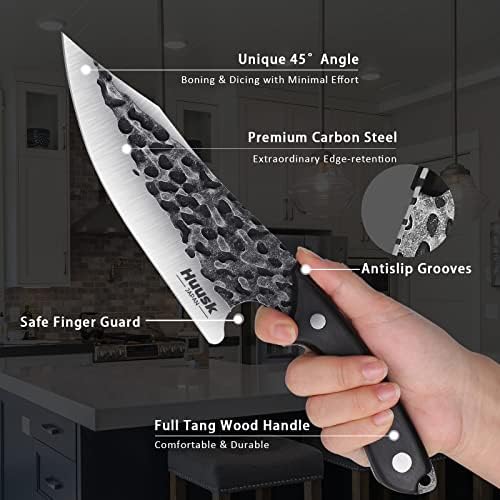 Сбирка Ножове Huusk - Подобрена Нож на Главния готвач и Нож за Рязане на Месо в Кожена обвивка и кутия за Подарък,