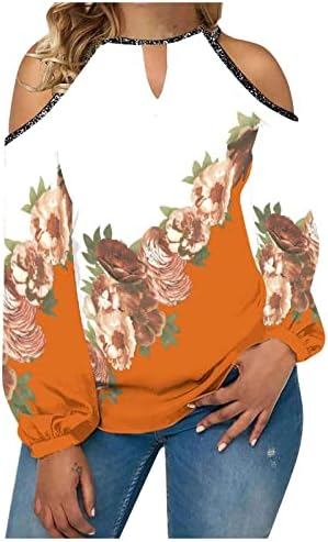 NOKMOPO, дамски ризи, модни и ежедневни темпераментен тениска с цветен модел, кръгло деколте и открити рамене, за да е подходяща по цвят риза с дълъг ръкав