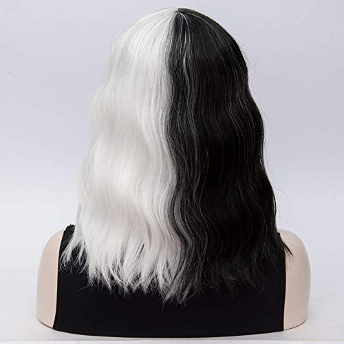 MORTICIA Къса къдрава женска коса с дължина до раменете, с буйна бретон от устойчиви на топлина влакна, разменени перука-боб за момичета (бял и черен)