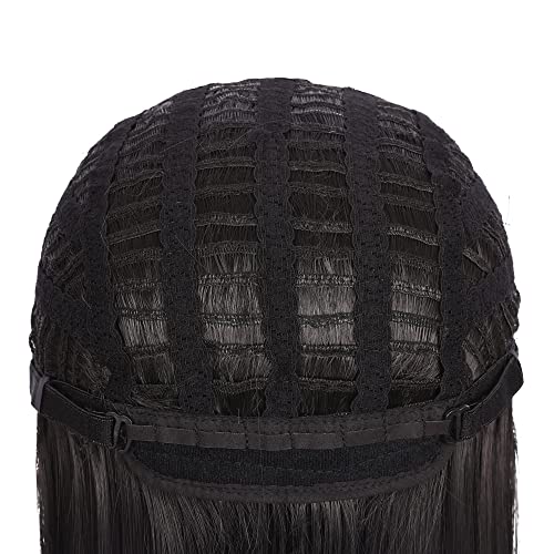 Косата Лангер Черни директни перуки Боб за жени афро перуки с бретон със средна дължина, натурален синтетични перука