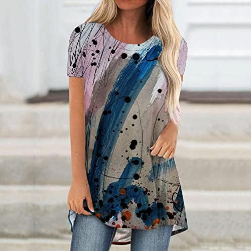 Блуза с кръгло деколте за Момичета Есен-Лято, Къс Ръкав, Рисуването с Туш с Цветен Модел, Върхове Свободно,
