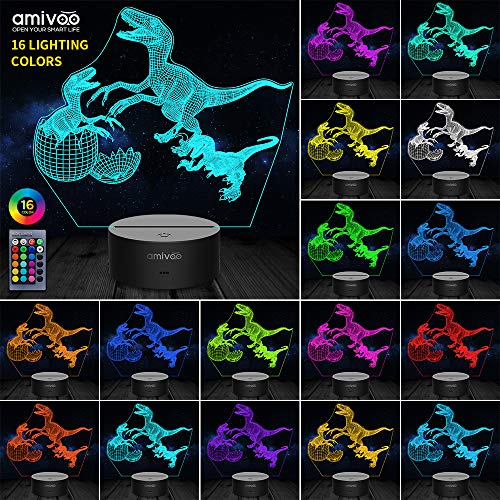 amivoo 3D Иллюзионная Лампа, 16 Цвята, Промяна Нощна Лампа с Регулируема яркост, с умен докосване и дистанционно Управление, 3D лека нощ за Деца, Момчета, Момичета, Жени, Ко