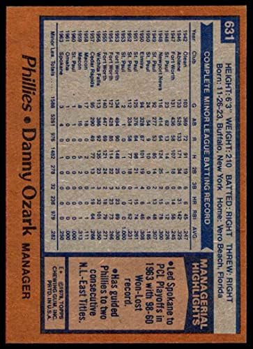 1978 Topps # 631 Дани Ozark Филаделфия Филис (Бейзболна картичка) Ню Йорк-Филаделфия