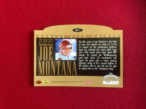 Спортни сувенири 1995 г., Джо Монтана (Горна палуба) Лимитированная серия 3 х 5 карти (Оскъдните / Реколта) - Футболни карта, без подпис