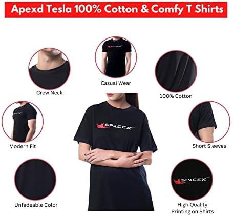 Тениска APEXD SpaceX за мъже и жени - Черни Тениски с кръгло деколте и къс ръкав с Графичен Дизайн - Мъжки ризи