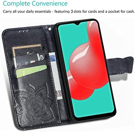 Чанта-портфейл Galaxy A32 5G [Не за A32 4G], [С отпечатан във формата на пеперуда и цвете], Кожен калъф-портфейл, флип-надолу Защитно покритие за мобилен телефон с отделения за
