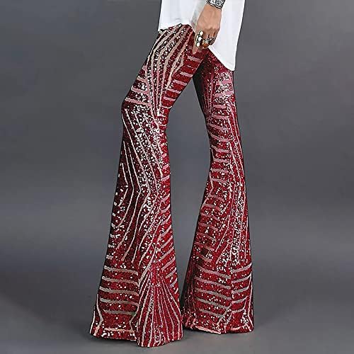 Guoxxzi Дамски панталони-клеш Летни панталони-дворец с висока талия и широки штанинами Елегантни дамски панталони-клеш с пайети