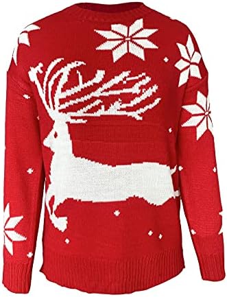 Дамски Коледни Пуловери за Мъже, Модерен Вязаный Пуловер с Кръгло деколте и Бродерия на Дядо Коледа