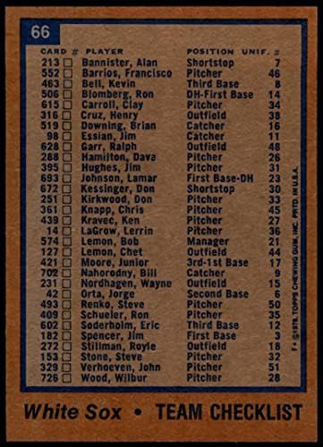 1978 Topps # 66 списък на отбор Уайт Сокс от Чикаго Уайт Сокс (бейзболна картичка) EX / Mount Уайт Сокс