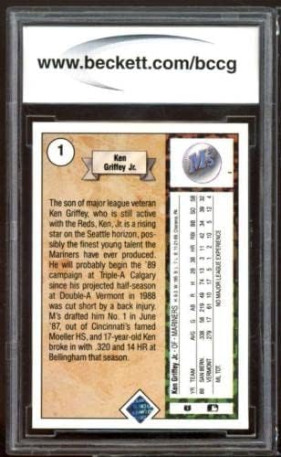 1989 Горната палуба №1 Кен Гриффи Младши. Карта начинаещ БГД BCCG 9 До Монетным двор + - Бейзболни карти начинаещ с надпис Slabbed