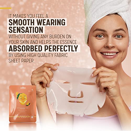 Набор от козметични маски Mango Sheet с 10 наситени микро-эссенциями за лице, придающими кожата, блясъка и младостта.