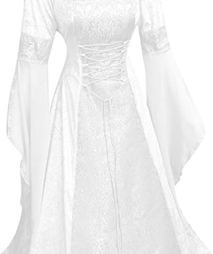 Рокля вещици Женски винтажное рокля-наметало на вещица с качулка, ръкав-тромпет, средновековна сватбена рокля,