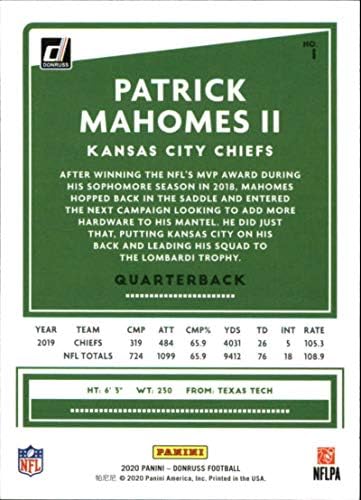 2020 Donruss #1 Патрик Магомес II Футболна карта NFL Канзас Сити Шефове 2020 NM-MT