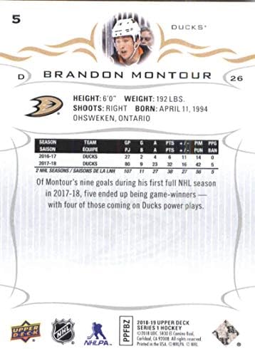 2018-19 Горната палуба 5 Брендън Монтур Хокейна карта НХЛ Анахайм Дъкс