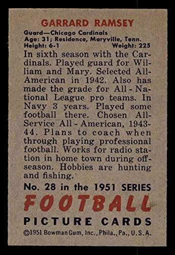 1951 Боуман 28 Garrard Рамзи Чикаго Кардиналс-FB (Футболна карта) EX/MT Кардиналите-FB Уилям и Мери