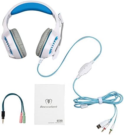BlueFire Професионална стерео слушалки за игри за PS4, PS5, Xbox One Слушалки с микрофон и led подсветка за Playstation 4, Xbox One, PC (Бял)