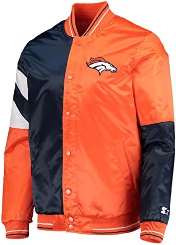 Начална Мъжки Оранжев / Тъмно син Сатен яке с пълна закопчалка Denver Broncos Leader отбор на Колежа