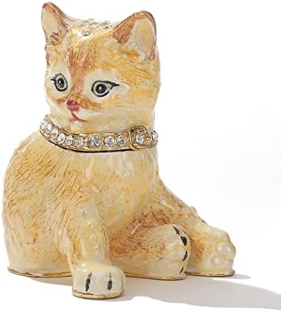 Кутии за дрънкулки Ingbear Котка с фигура Етикет на панти, Уникален подарък за Деня на майката, ръчно Эмалированная Ковчег за бижута, украшения във формата на животно з