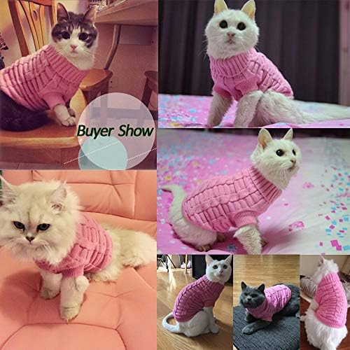 Пуловер-поло ръчно плетени Bro'Bear за малки кучета и котки от трикотаж (Розово, Средно)