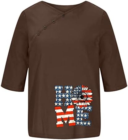 Дамски Тънка Риза с Дълъг Ръкав в Деня на Независимостта, Летни Дамски Тениски с V-образно деколте и Страничните