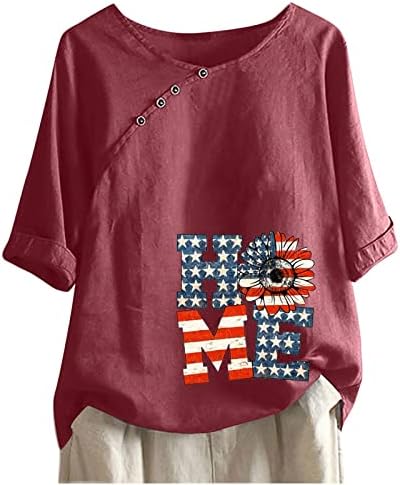 Дамски Тънка Риза с Дълъг Ръкав в Деня на Независимостта, Летни Дамски Тениски с V-образно деколте и Страничните