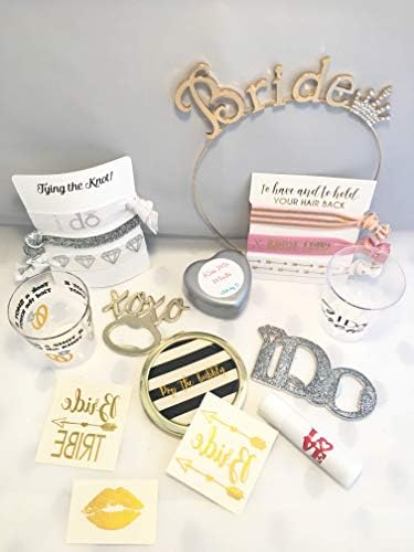Подарък пакети за младоженци Моминско Bridal Предпочитание от 6 части. Комплект от 6 опаковки за сватбени партита за младоженци. Сувенири включиха w Чанти за моминско п