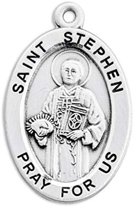 Овални Сребърен медал Св. Стефан |0,9 x 0,6 (22 mm x 14 mm) |Луксозно Кадифе Подарък кутия | 20 е Верига с Родиевым