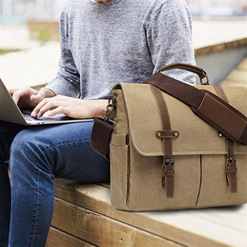 MJWDP Ретро мъжки портфейл, Устойчива холщовая чанта-месинджър за лаптоп 15 инча, бизнес чанта с подплата (Цвят: