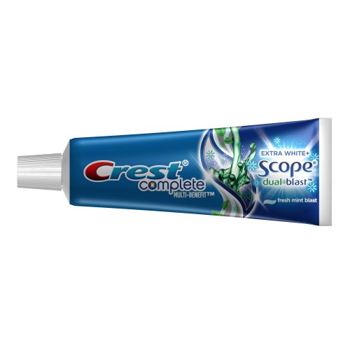 Паста за зъби Crest Complete Extra White Plus Scope Двойно действие Fresh Mint Blast Blast, 0,85 Грама