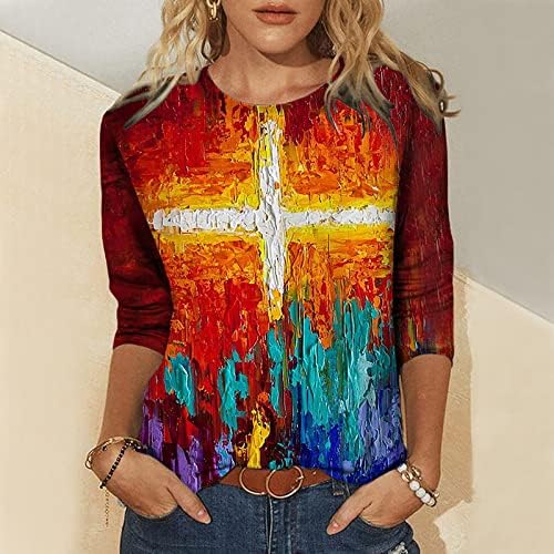 Тениски с графичен Дизайн за Жени, Ризи с ръкави 3/4, Забавни Картини с маслени Бои, Тениска с Изображение на