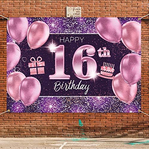 PAKBOOM ОТ 16-ия Рожден Ден на Банер Фон - 16 Предмети за Украса на парти по случай рожден Ден за Момиче - Розово