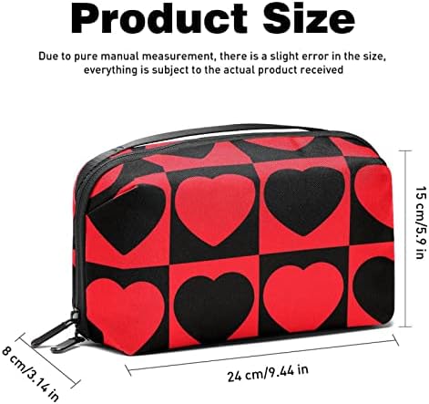 Червено-Черна Дамска Чанта за Тоалетни принадлежности с Модел който е Влюбен Сърцето, Водоустойчив Кожен Органайзер