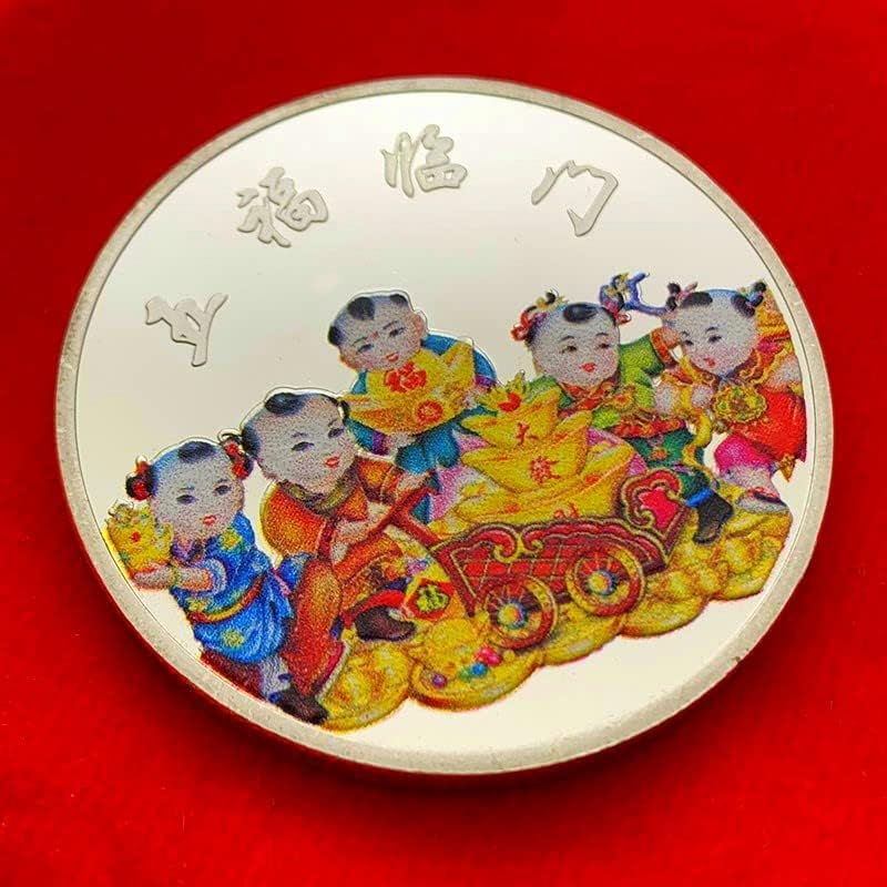 Китайските възпоменателни медали Wufu Linmen Fuwa с позлатен рисувани Играйте с одноручными юбилейни златни