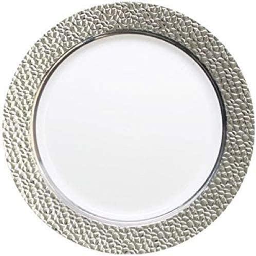 Пластмасови Бели чинии за салата от Сребро ръб - 7,25 инча | Колекция Hammered | Опаковки от 10