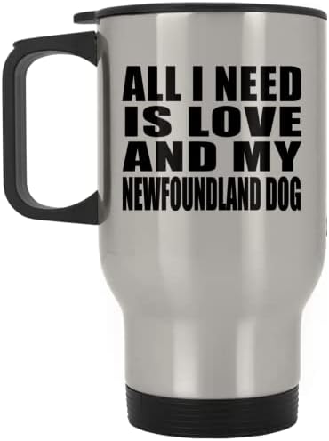 Дизайн: Всичко, което ми Трябва, Е Любовта И Кучето Ми Нюфаундленд, Сребърна Чаша за Пътуване, 14 мл, Чаша от