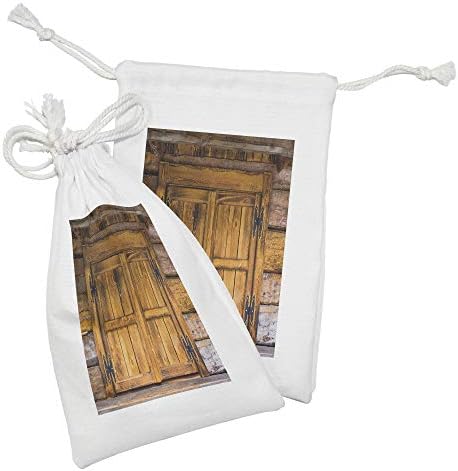 Комплект от 2 Торбички от селски тъкани, Закрывающихся на ципа, Старомодна Дървена кутия с Традиционна архитектура