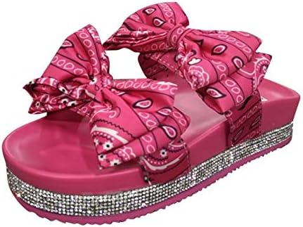 Домашни чехли за жени, Модни Сандали, Дамски Сандали на платформа с Кристали и Лък с Принтом, Дамски Чехли,