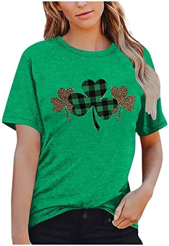 Дамска риза в Деня на Св. Патрик, Зелени Тениски с ирландски Трилистником, Ежедневни Модерен Пуловер с Къс ръкав и кръгло Деколте, Върхове