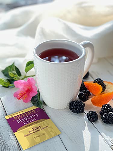 Билков чай Bigelow Tea Blackberry Citrus Плюс с цинк, без кофеин, 18 бр. (пакет от 6), общо 108 чаени пакетчета