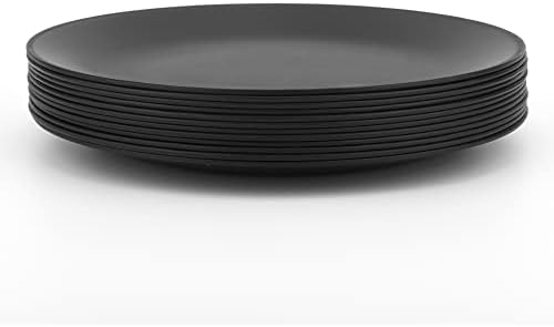 Набор от пластмасови чинии KX-ФАЯНС от 12 Небьющихся и Многократно места за хранене чинии 9,875 инча, Черен