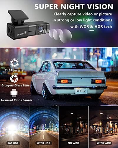 AX2V 2K Dash Cam Предна WiFi 1600P Безэкранная Видеорегистраторная Камера за Кола с Комбинирана Жгутом хранене