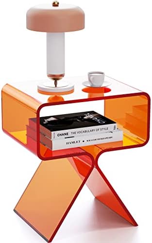 Акрилна нощно шкафче, приставной масичка, модерен дизайн, прозрачен дисплей за домашен интериор, муфа маса за хол (оранжев)