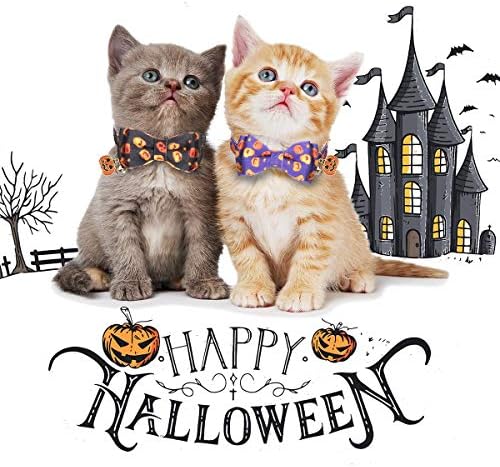 Яки котки KUDES на Хелоуин, 2 комплекта яка-пеперуди за котки с подвижни звънци, висулки във формата на Тиква