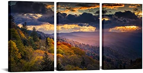 LevvArts Great Smoky Mountains Снимка на Стенно Изкуство Цветен Есенен Залез Горски Пейзаж Снимка Снимка Растянутая