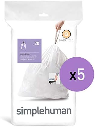 simplehuman Code Q Специално Подбраните торби за боклук с завязками, 50-65 литра / 13-17 литра, бели, количество