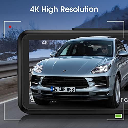 Vonvecy 4K Двойна Видеорегистраторная 4K камера Отпред и 1080P отзад за автомобили, 3 IPS Екран, широкият ъгъл