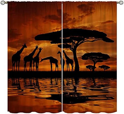Африканска Дива Природа Животни Плътни Завеси Начало Декор, Слонове Лъв, Леопард Жираф Пръчка в Джоба Термоизолированные