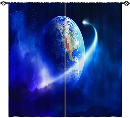 ANHOPE Earth Завеси Пръчка в Джоба Светофильтр алуминиева Дограма, Щори, с Площ Шарките на Синята Планета, Галактика