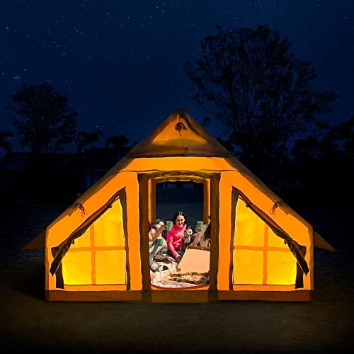 Надуваема Палатка за къмпинг Въздушна Палатка за 4 Човека, Палатки за Къмпинг Двупластова Семейна Палатка за