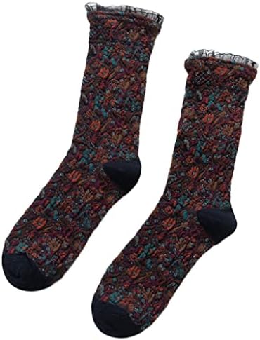 kaixinbukaixin Женски Красиви Дантелени Чорапи До Коляното С Рюшами, Етническа Многоцветни Жакард Трикотаж Носочные